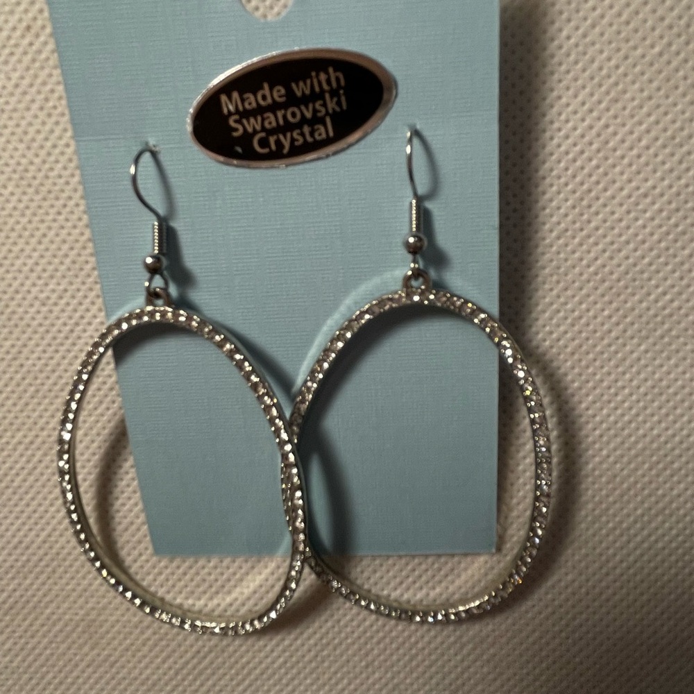 Swarovski Silver Hoop Earrings made Swarovski crystals, 2” hoops